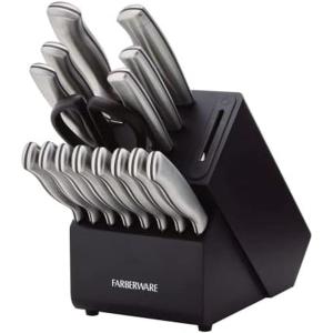 imageFarberware Edgekeeper 16Piece Stainless Steel Knife Block Set with Built in Knife Sharpener High CarbonStainless Steel Kitchen Knives RazorSharp Knife Set BlackBlack