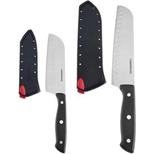 imageFarberware Edgekeeper SelfSharpening Triple Riveted Santoku Knife Set 4Piece BlackSantoku Knife Set