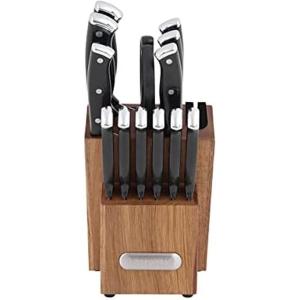 imageFarberware Edgekeeper Triple Riveted Knife Block Set with Built in Sharpener 14Piece WhiteBlack