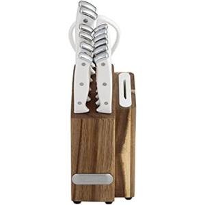 imageFarberware Edgekeeper Triple Riveted Slim Acacia Knife Block Set with Built in Sharpener 14Piece WhiteWhite