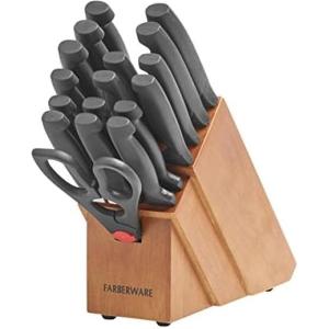 imageFarberware Never Needs Sharpening HighCarbon Stainless Steel Knife Block Set with NonSlip Handles 18 Piece Black20Piece