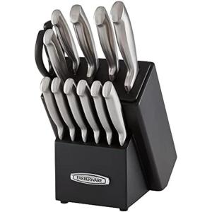 imageFarberware SelfSharpening 13Piece Knife Block Set with EdgeKeeper Technology High CarbonStainless Steel Kitchen Knives RazorSharp Knife Set with Wood Block Black