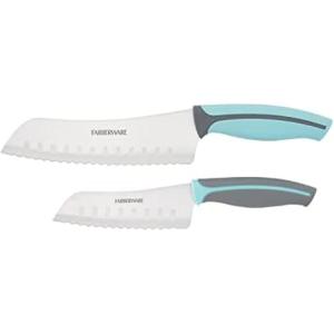 imageFarberware Soft Grip Serrated Chef Knife 8Inch Navy2Piece Santoku Set