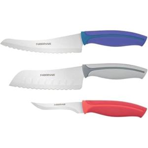 imageFarberware Soft Grip Serrated Chef Knife 8Inch Navy3Piece Utility Knife Set