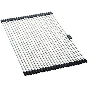 imageFarberware Space Saving Roll Up Over The Sink Dish Drying Mat with Rust Resistant Stainless Steel Wires with Non Slip BPA Free Food Safe Caps Large SilverBlack