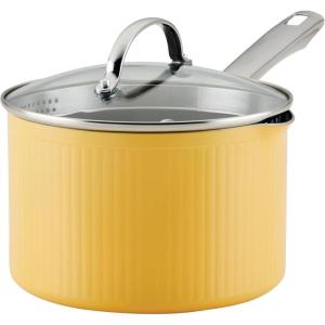 imageFarberware Style Nonstick Cookware Straining Saucepan with Lid Dishwasher Safe 3 Quart  YellowYellow