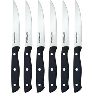 imageFarberware Triple Riveted Steak Knife Set 6Piece HighCarbon Stainless Steel Knife Set RazorSharp Steak Knife Set with Fine Edge Blades BlackBlack