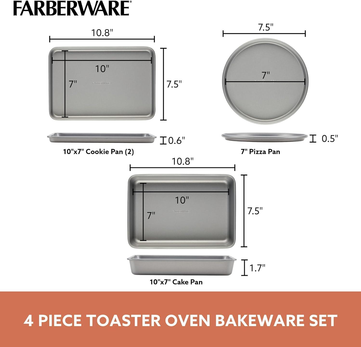 imageFarberware Bakeware Steel Nonstick Toaster Oven Pan Set 4Piece Baking Set Gray