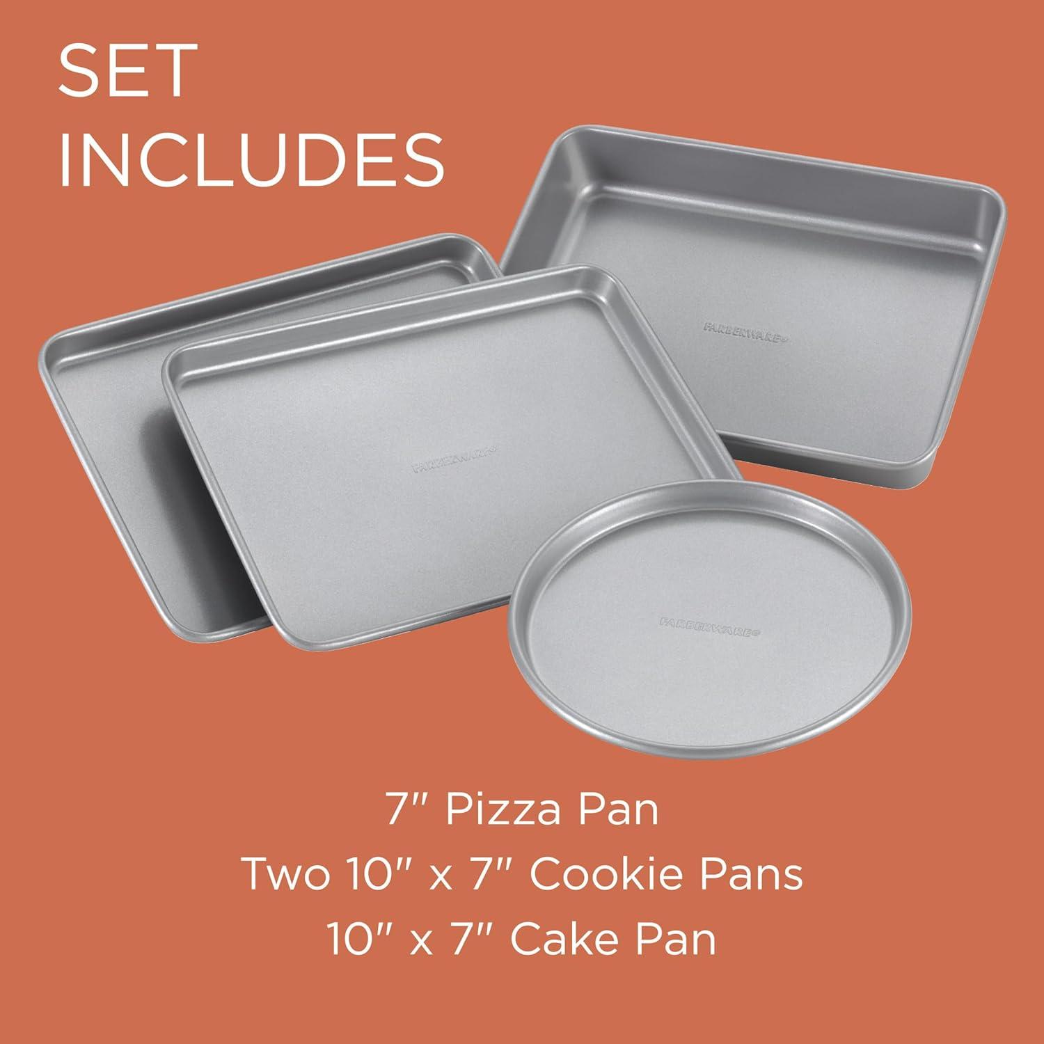 imageFarberware Bakeware Steel Nonstick Toaster Oven Pan Set 4Piece Baking Set Gray