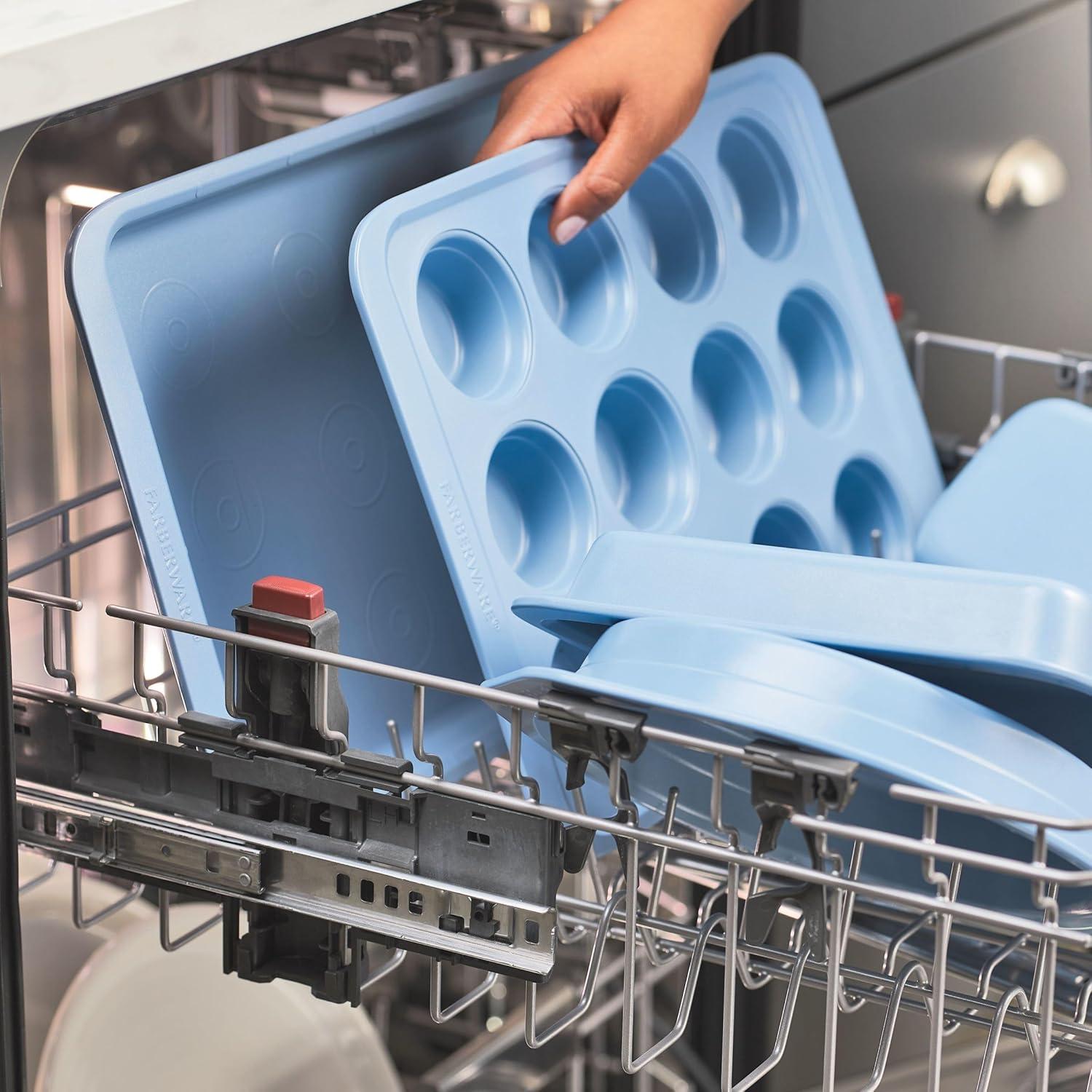 imageFarberware Easy Solutions Nonstick Bakeware Includes 10 Inch x 15 Inch Cookie Baking Sheet and 12Cup Muffin Pan 2 Piece  Blue2 Piece  11 x 17