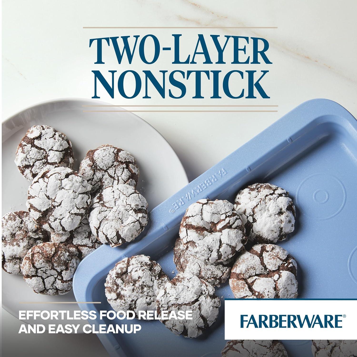 imageFarberware Easy Solutions Nonstick Bakeware Includes 10 Inch x 15 Inch Cookie Baking Sheet and 12Cup Muffin Pan 2 Piece  Blue4 Piece