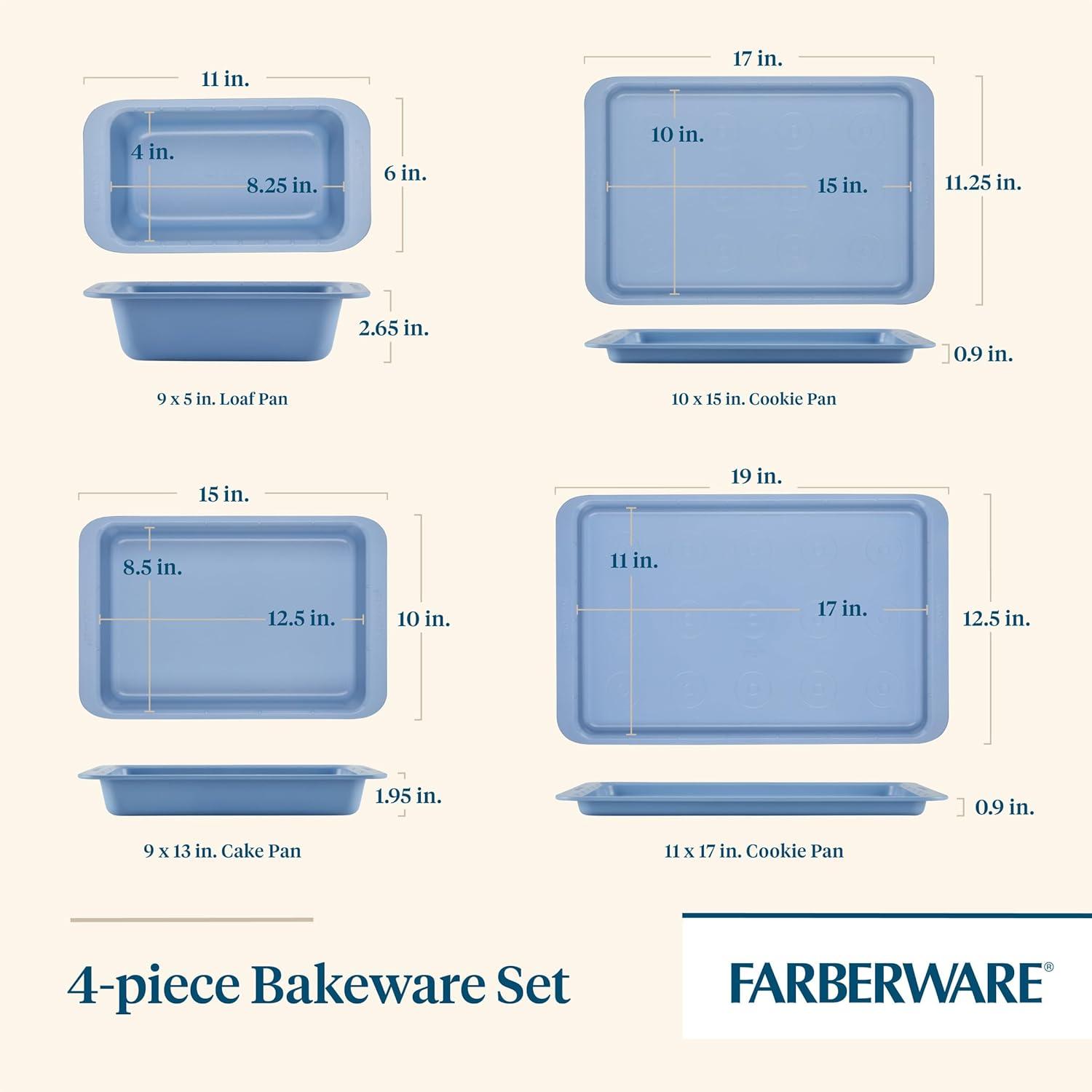 imageFarberware Easy Solutions Nonstick Bakeware Includes 10 Inch x 15 Inch Cookie Baking Sheet and 12Cup Muffin Pan 2 Piece  Blue4 Piece