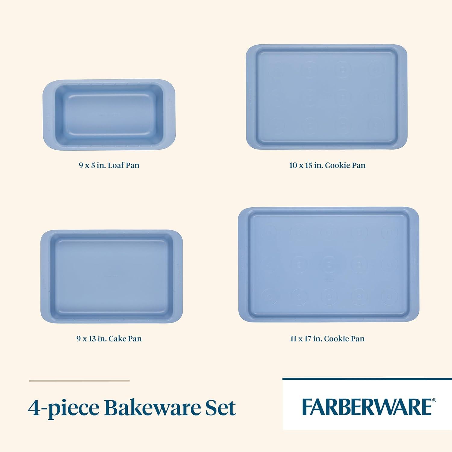 imageFarberware Easy Solutions Nonstick Bakeware Includes 10 Inch x 15 Inch Cookie Baking Sheet and 12Cup Muffin Pan 2 Piece  BlueBakeware Set 4 Piece