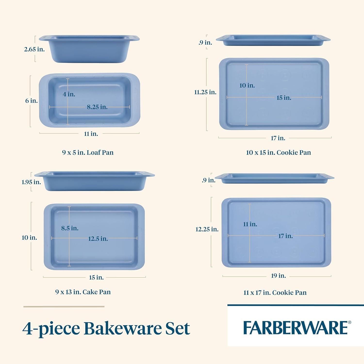 imageFarberware Easy Solutions Nonstick Bakeware Includes 10 Inch x 15 Inch Cookie Baking Sheet and 12Cup Muffin Pan 2 Piece  BlueBakeware Set 4 Piece