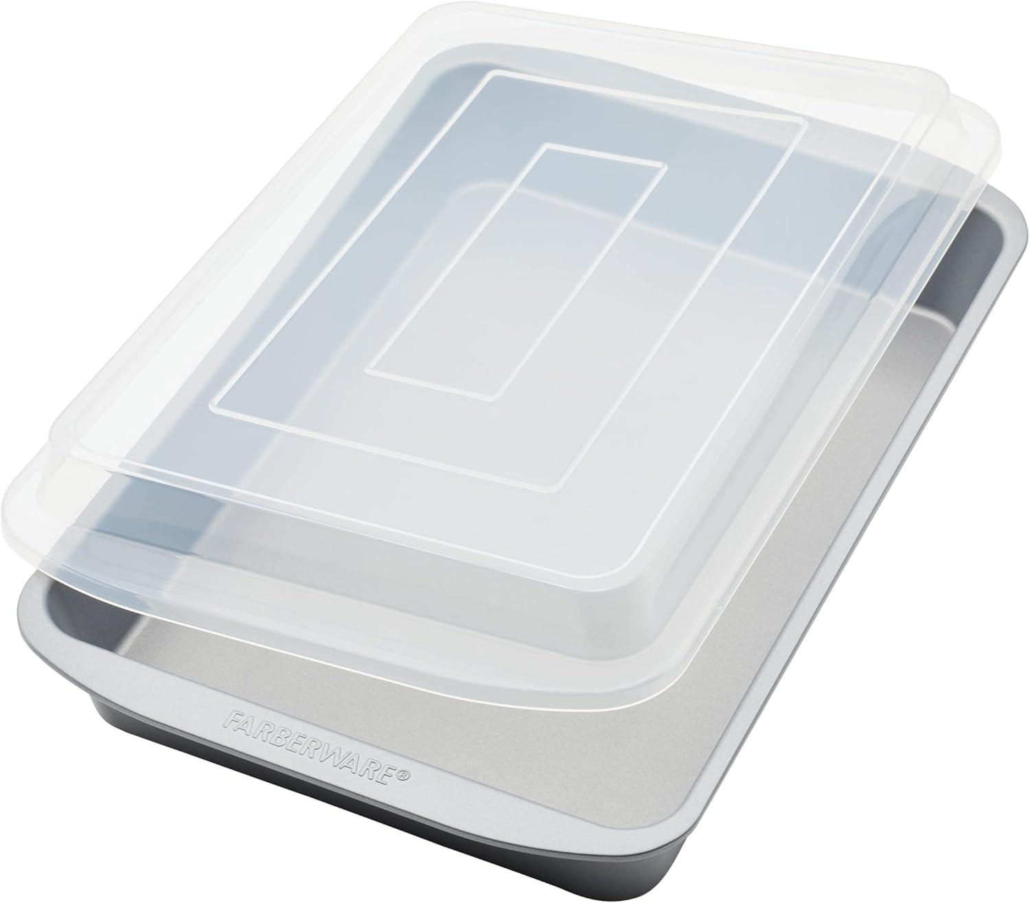 imageFarberware GoldenBake Bakeware Nonstick Baking PanCake Pan with Lid Rectangle Insulated 9 Inch x 13 Inch  Gray
