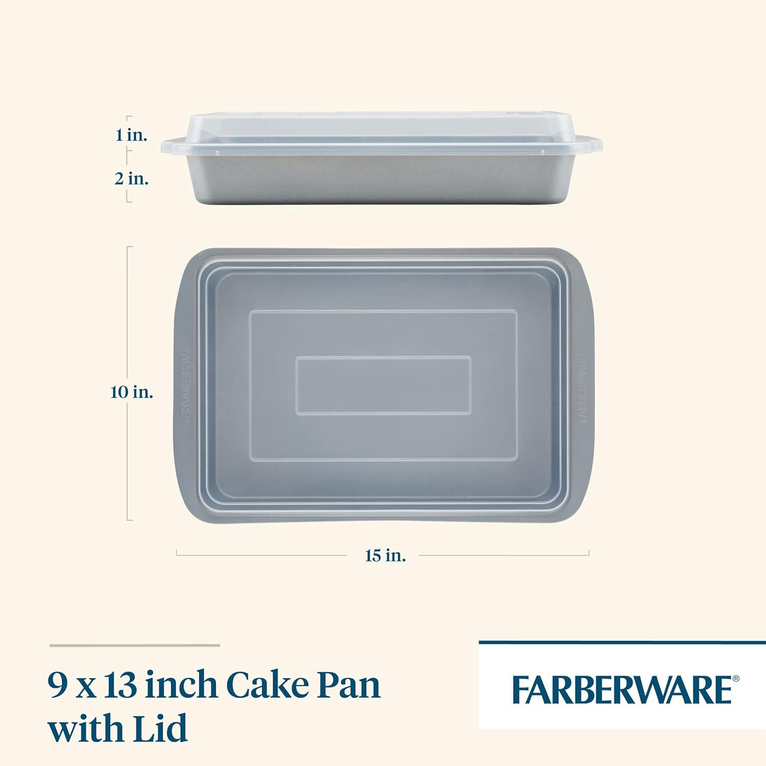 imageFarberware GoldenBake Bakeware Nonstick Baking PanCake Pan with Lid Rectangle Insulated 9 Inch x 13 Inch  Gray