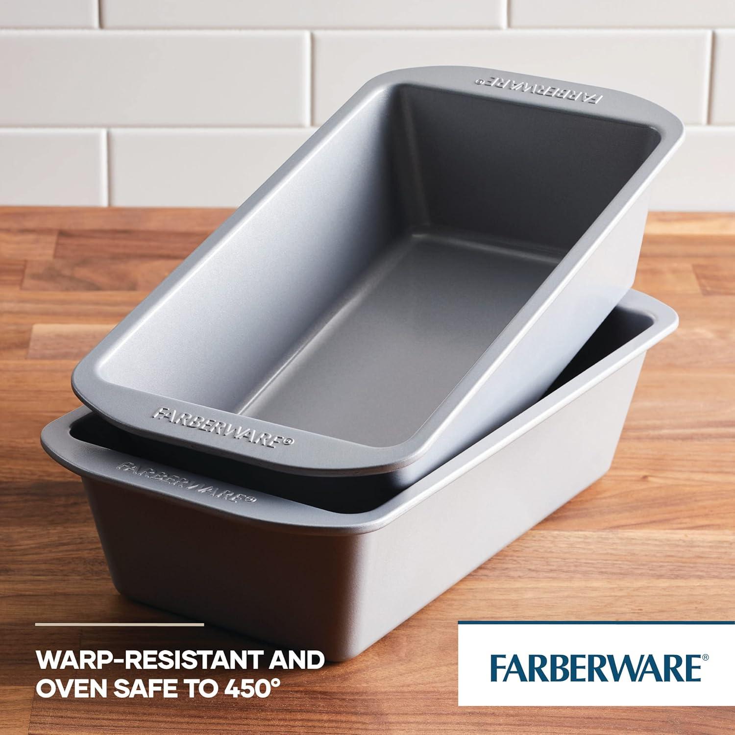 imageFarberware GoldenBake Bakeware Nonstick MeatloafLoaf Pan Set Insulated Two 9Inch x 5Inch Gray
