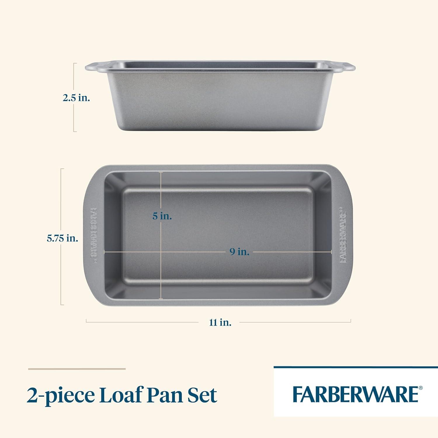 imageFarberware GoldenBake Bakeware Nonstick MeatloafLoaf Pan Set Insulated Two 9Inch x 5Inch Gray