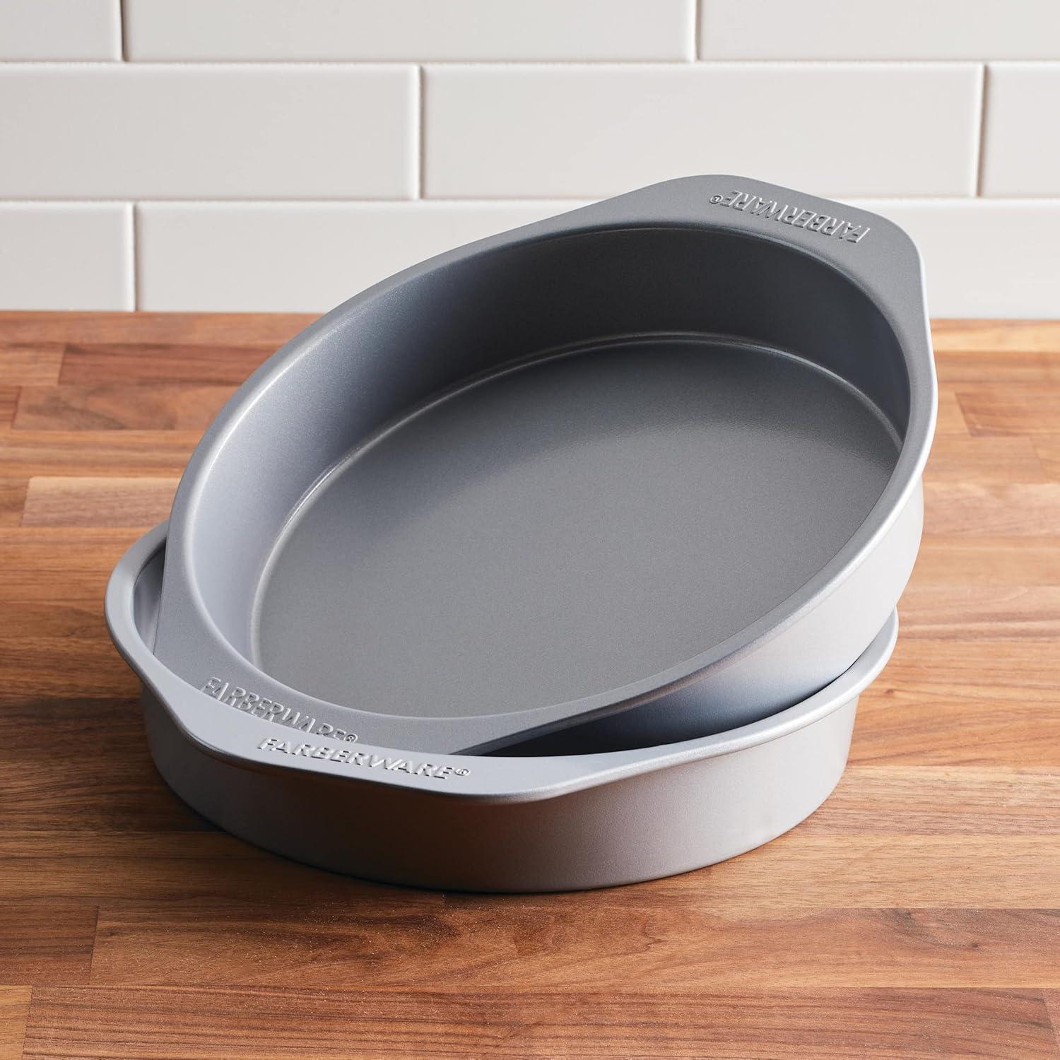 imageFarberware Insulated Nonstick Bakeware 14Inch x 16Inch Jumbo Cookie Sheet Light Gray2Piece Cake Pan Set