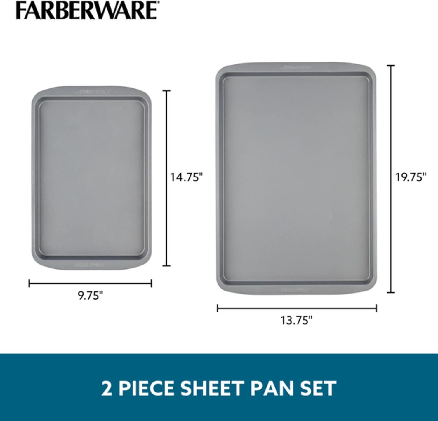 imageFarberware Insulated Nonstick Bakeware 14Inch x 16Inch Jumbo Cookie Sheet Light Gray2Piece Sheet Pan Set