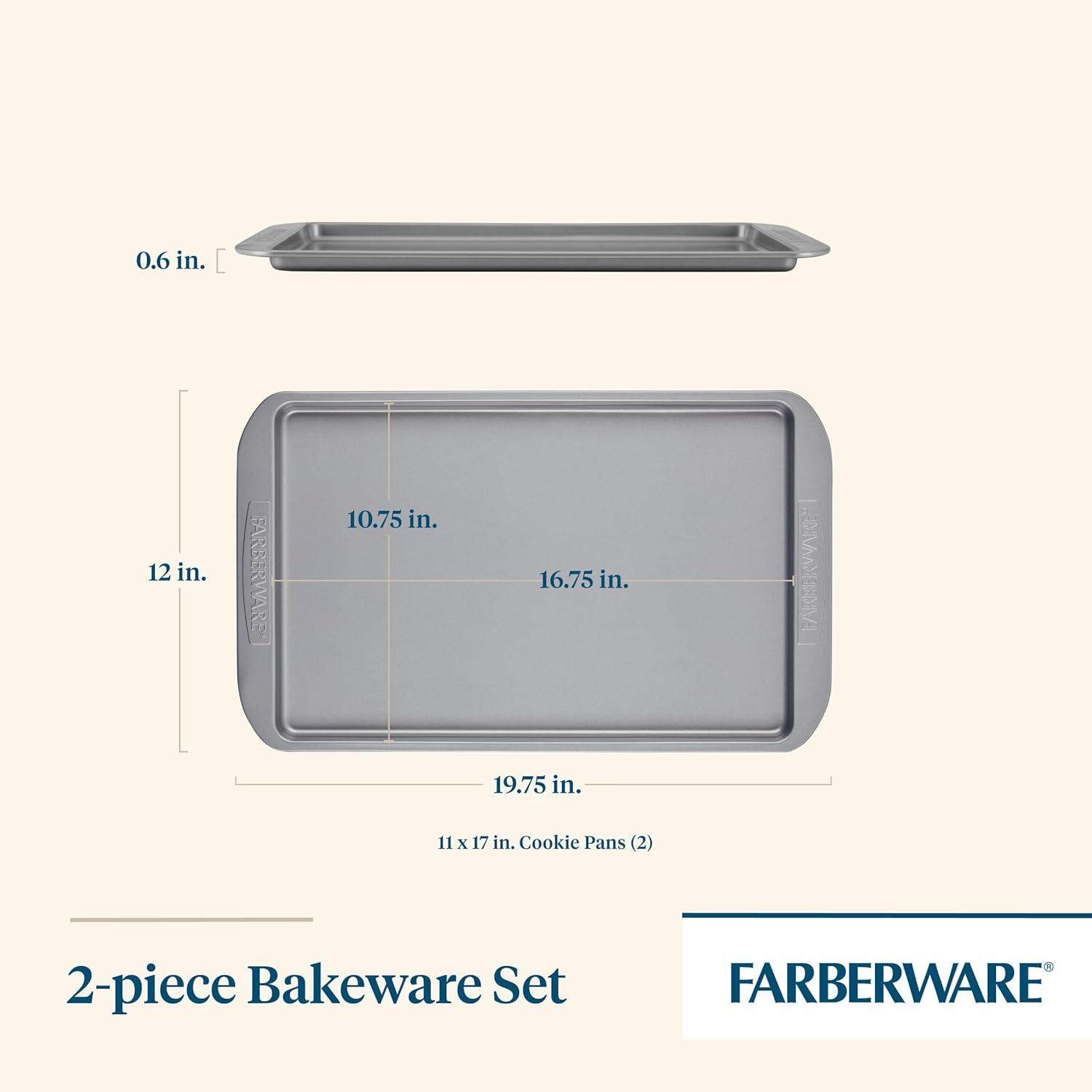 imageFarberware Nonstick Bakeware Nonstick Cookie Sheet  Baking Sheet  10 Inch x 15 Inch Gray11 x 17 2 piece
