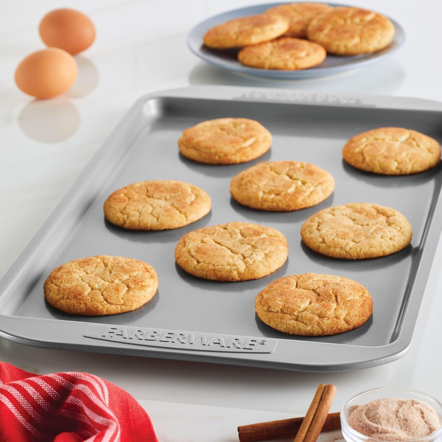 imageFarberware Nonstick Bakeware Nonstick Cookie Sheet  Baking Sheet  10 Inch x 15 Inch Gray3Piece Set