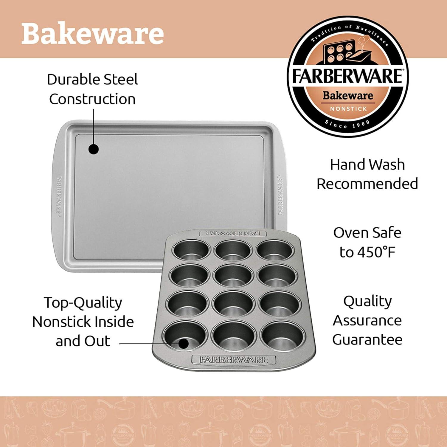imageFarberware Nonstick Bakeware Nonstick Cookie Sheet  Baking Sheet  10 Inch x 15 Inch Gray3Piece Set