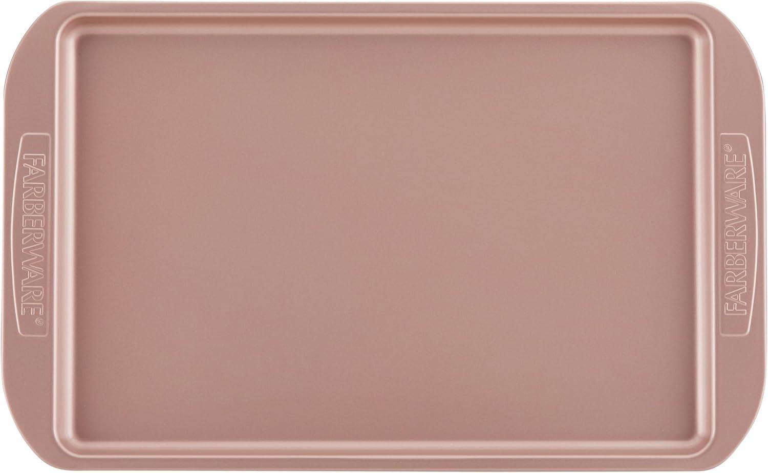 imageFarberware Nonstick Bakeware Nonstick Cookie Sheet  Baking Sheet  10 Inch x 15 Inch Rose Gold RedCookie Pan 10Inch x 15Inch
