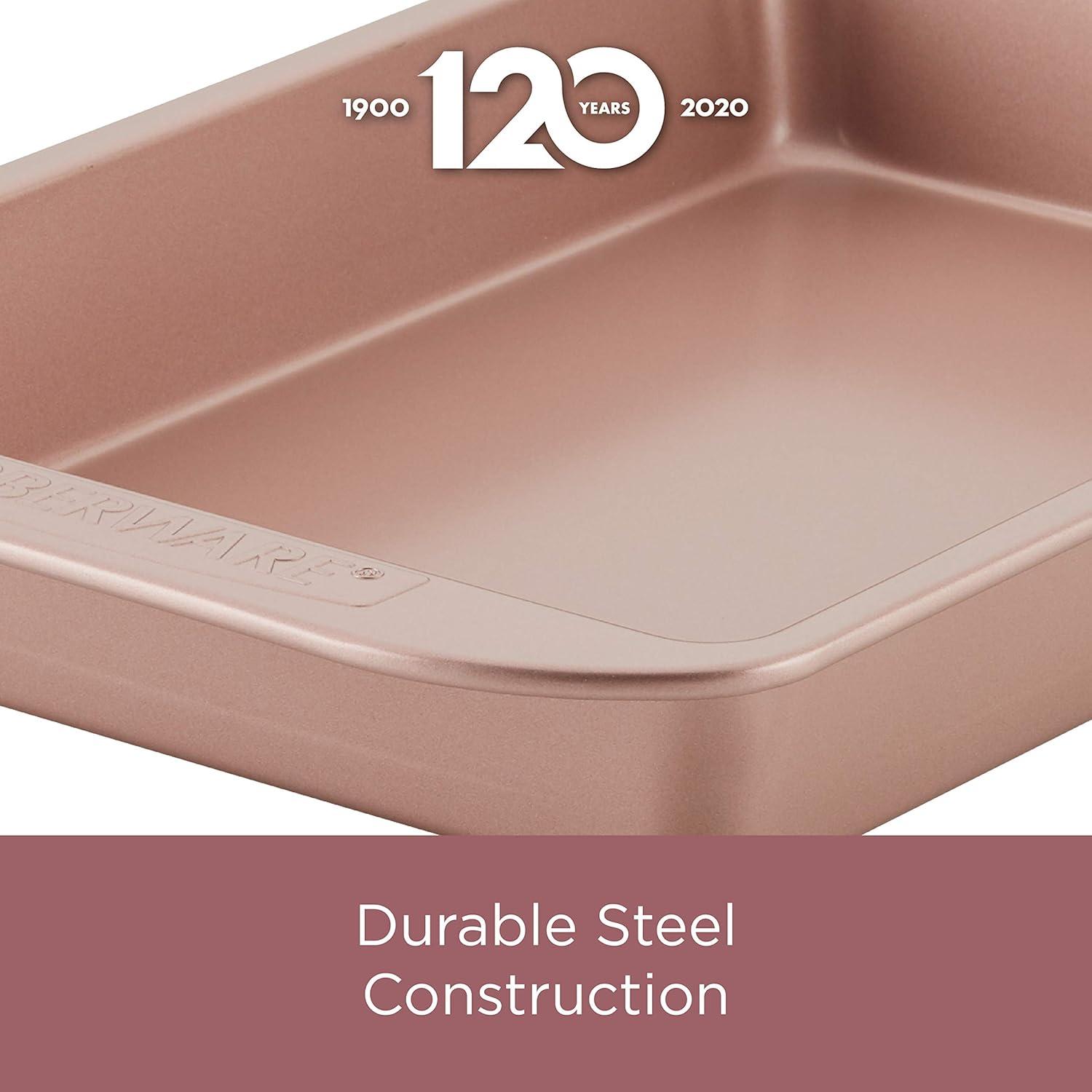 imageFarberware Nonstick Bakeware Nonstick Cookie Sheet  Baking Sheet  10 Inch x 15 Inch Rose Gold RedSheet Pan 11Inch x 17Inch