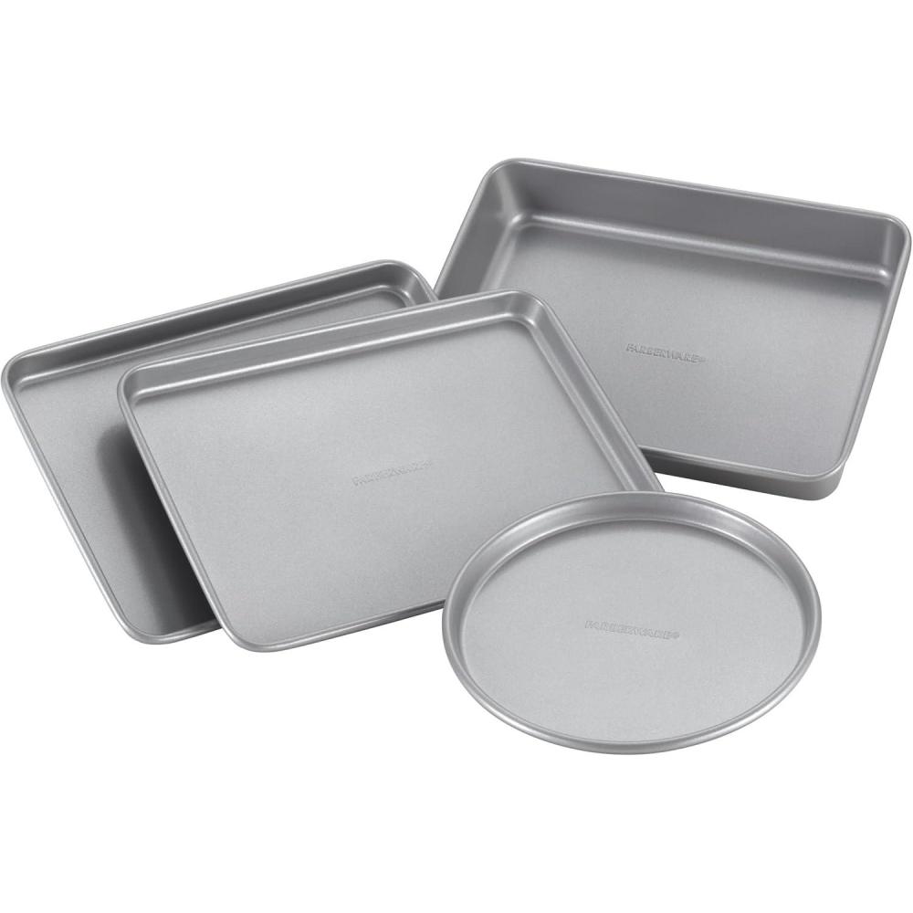imageFarberware Bakeware Steel Nonstick Toaster Oven Pan Set 4Piece Baking Set Gray