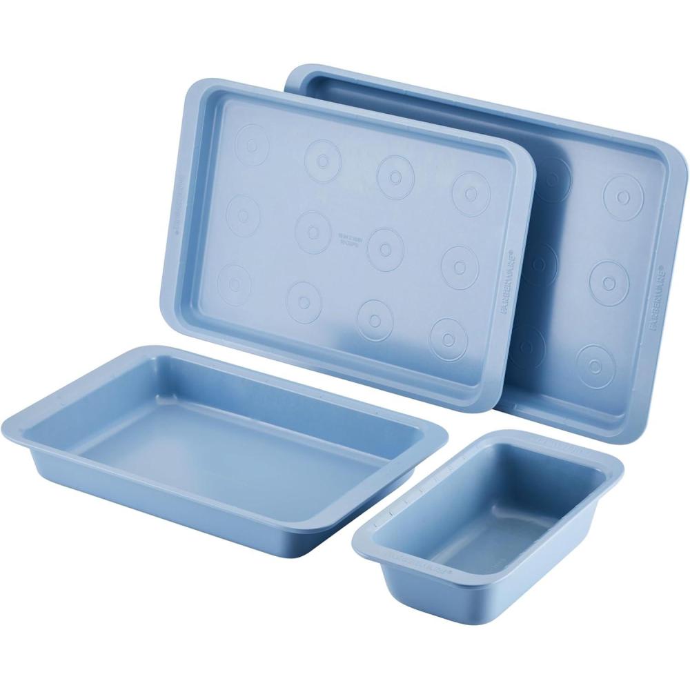 imageFarberware Easy Solutions Nonstick Bakeware Includes 10 Inch x 15 Inch Cookie Baking Sheet and 12Cup Muffin Pan 2 Piece  BlueBakeware Set 4 Piece