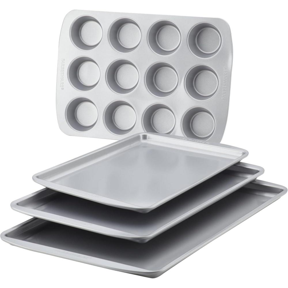 imageFarberware Nonstick Bakeware 4Piece Baking Sheet Set Gray 