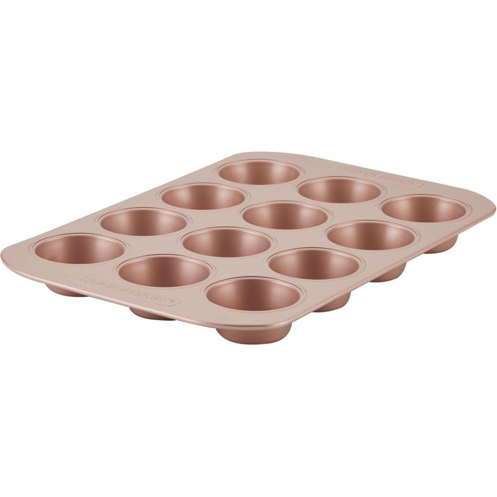 imageFarberware Nonstick Bakeware Nonstick Cookie Sheet  Baking Sheet  10 Inch x 15 Inch Rose Gold RedMuffin Pan