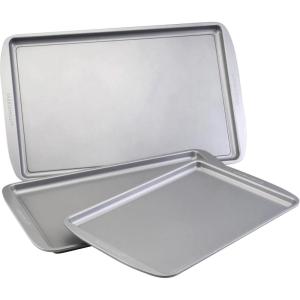 imageFarberware Nonstick Bakeware Nonstick Cookie Sheet  Baking Sheet  10 Inch x 15 Inch Gray3Piece Set