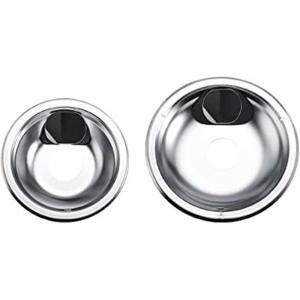 imageFarberware Classic Universal Stovetop Drip Pans with Square Slit 6Inch and 8Inch Chrome Set of 2