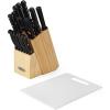 imageFarberware 17Piece Triple Rivet HighCarbon Stainless Steel Knife Block Set with Plastic Cutting Board BeechwoodBlack