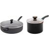 imageFarberware Dishwasher Safe Nonstick Jumbo CookerSaute Pan with Helper Handle  6 Quart Black amp Glide Nonstick Sauce PanSaucepan with Straining and Lid 3 Quart Black