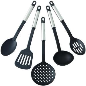 imageFarberware Classic Kitchen Tool Set 5Piece Stainless Steel Cooking Utensils with Nylon Handles for Nonstick Cookware  Kitchen Gadgets with Hanging Loops Dishwasher Safe Useful Cooking Accessories