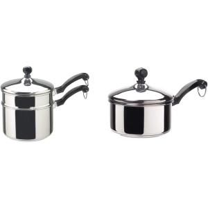 imageFarberware Classic Stainless Steel Double Boiler amp Sauce Pan with Lids 2 Quart 1 QuartDouble Boiler  PanSaucepan  1 Quart