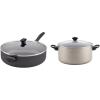 imageFarberware Dishwasher Safe Nonstick Jumbo CookerSaute Pan with Helper Handle  6 Quart Black  Farberware Promotional Cookware Aluminum Nonstick Covered Stockpot 105Quart Champagne Silver