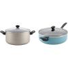 imageFarberware Promotional Cookware Aluminum Nonstick Covered Stockpot 105Quart Champagne Silver amp Dishwasher Safe Nonstick Jumbo CookerSaute Pan with Helper Handle  6 Quart Blue