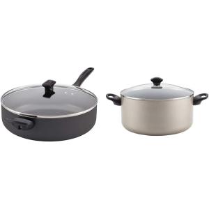 imageFarberware Dishwasher Safe Nonstick Jumbo CookerSaute Pan with Helper Handle  6 Quart Black  Farberware Promotional Cookware Aluminum Nonstick Covered Stockpot 105Quart Champagne Silver
