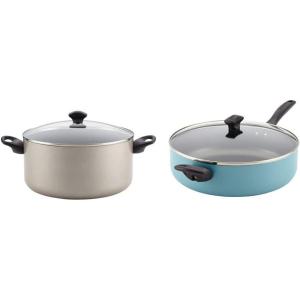 imageFarberware Promotional Cookware Aluminum Nonstick Covered Stockpot 105Quart Champagne Silver amp Dishwasher Safe Nonstick Jumbo CookerSaute Pan with Helper Handle  6 Quart Blue