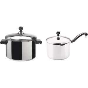 imageFarberware Classic Stainless Steel 4Quart Covered Saucepot   Silver amp Classic Stainless Steel 3Quart Covered Straining Saucepan   Silver
