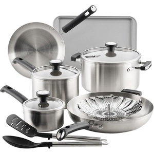 image:imageFarberware TrueCook Stainless Steel InductionReady Dishwasher Safe 12Piece Cookware Set Stainless Steel