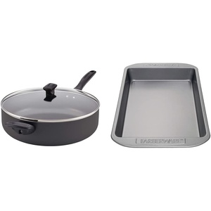 image:imageFarberware Dishwasher Safe Jumbo CookerSaute Pan with Helper Handle  6 Quart Black amp Nonstick Baking Pan  9 Inch x 13 Inch Gray
