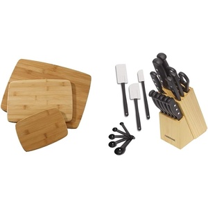 image:imageFarberware Bamboo Cutting Board Set of 3 amp 22Piece Never Needs Sharpening Triple Rivet HighCarbon Stainless Steel Knife Block and Kitchen Tool Set Black